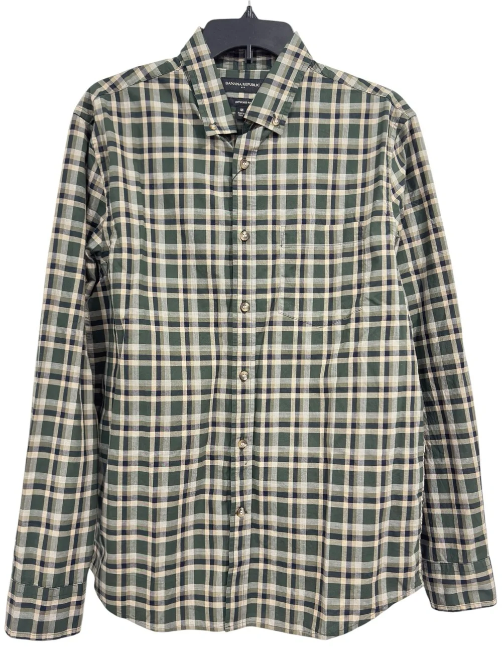 Banana Republic Untucked Fit Green Plaid Button Down Shirt Men’s Medium